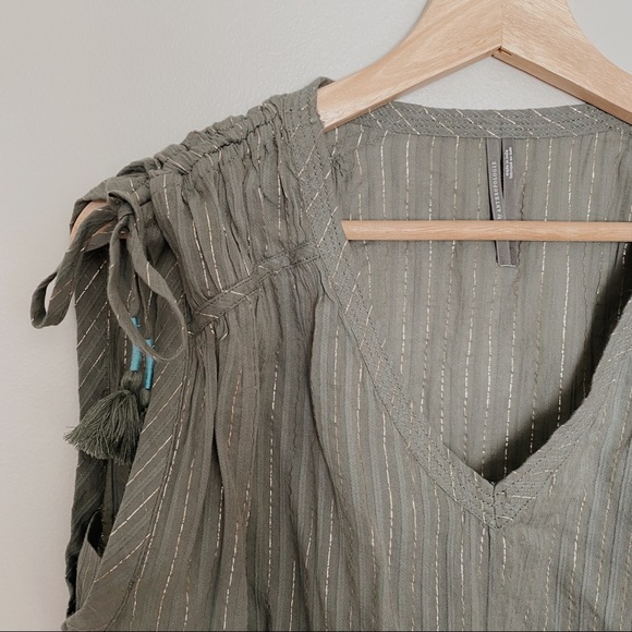 Anthropologie Green Shirred Sleeveless Top - Picture 3 of 3